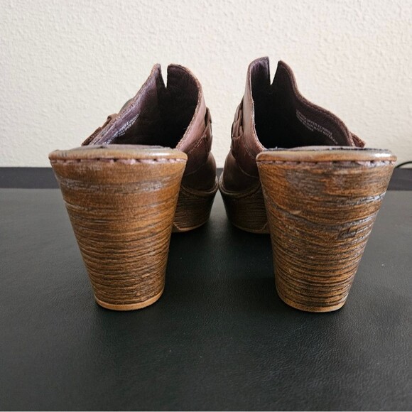 Born Brown Leather Braided Buckle Platform Slip -On Clog Size 9 - Picture 3 of 9